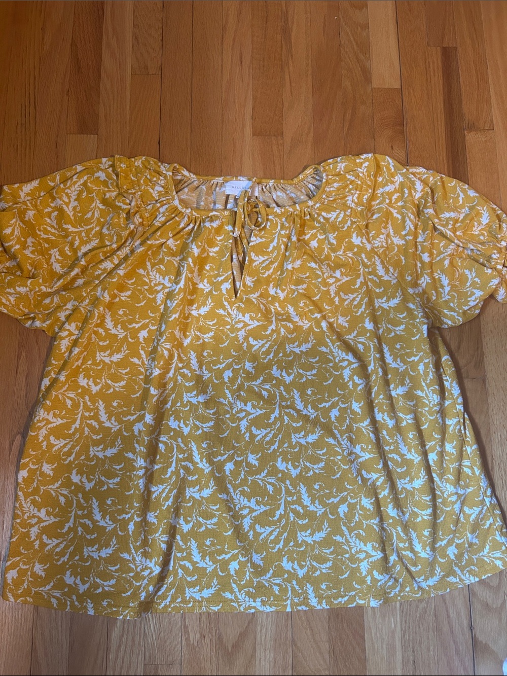 MELLODAY Yellow Floral Peasant Blouse Size Medium